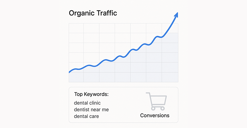 A line graph with organic traffic rising over time