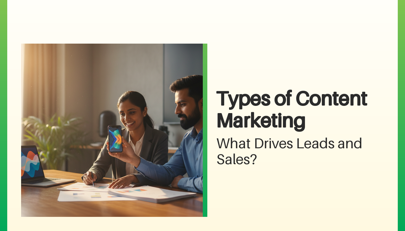 Marketing team planning types of content marketing around video, articles, and analytics